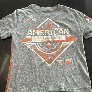 American Fighter Gray and Orange Boys Large Tee